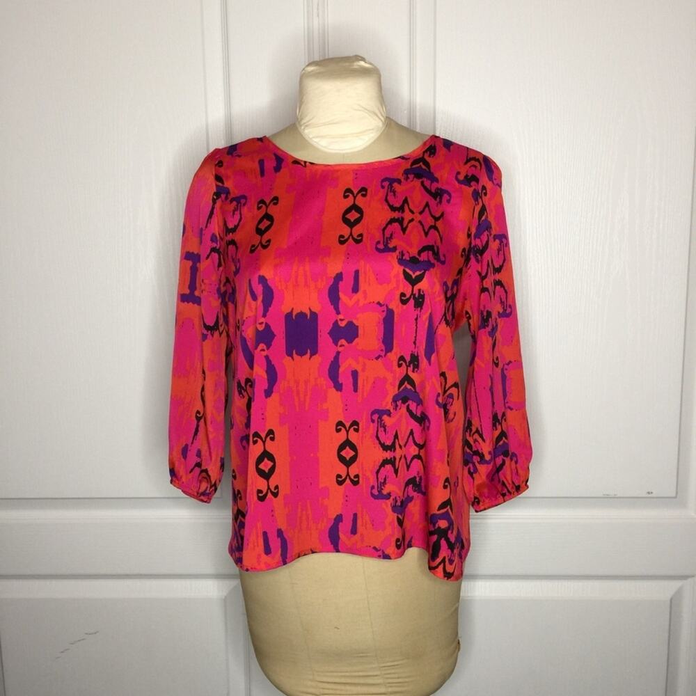 Yahada Blouse Pink Workwear 3/4 Sleeves Medium GREAT BACK DETAIL multicolor top